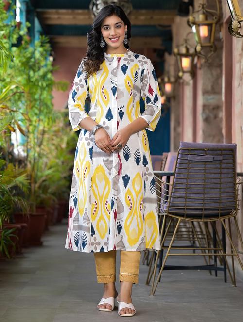 women printed three quarter sleeves a-line kurta - 21606785 - Standard Image - 0
