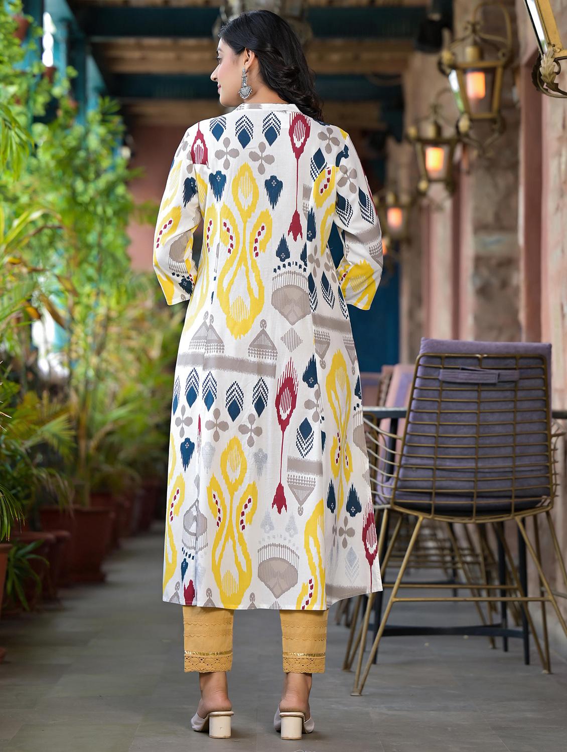 women printed three quarter sleeves a-line kurta - 21606785 - Standard Image - 3