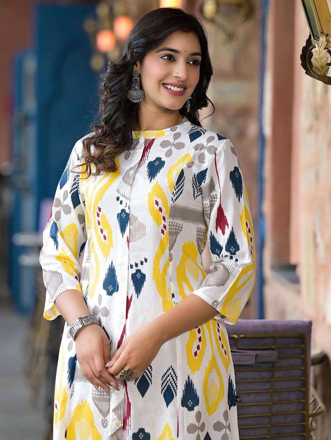 women printed three quarter sleeves a-line kurta - 21606785 - Standard Image - 5
