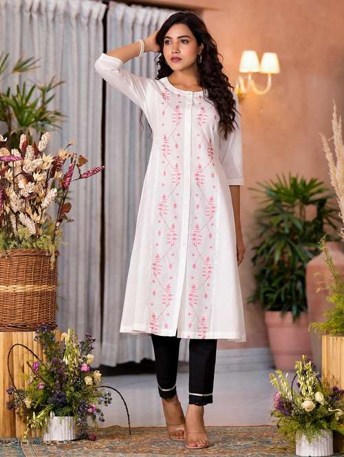 women printed three quarter sleeves a-line kurta - 21606786 -  Standard Image - 0