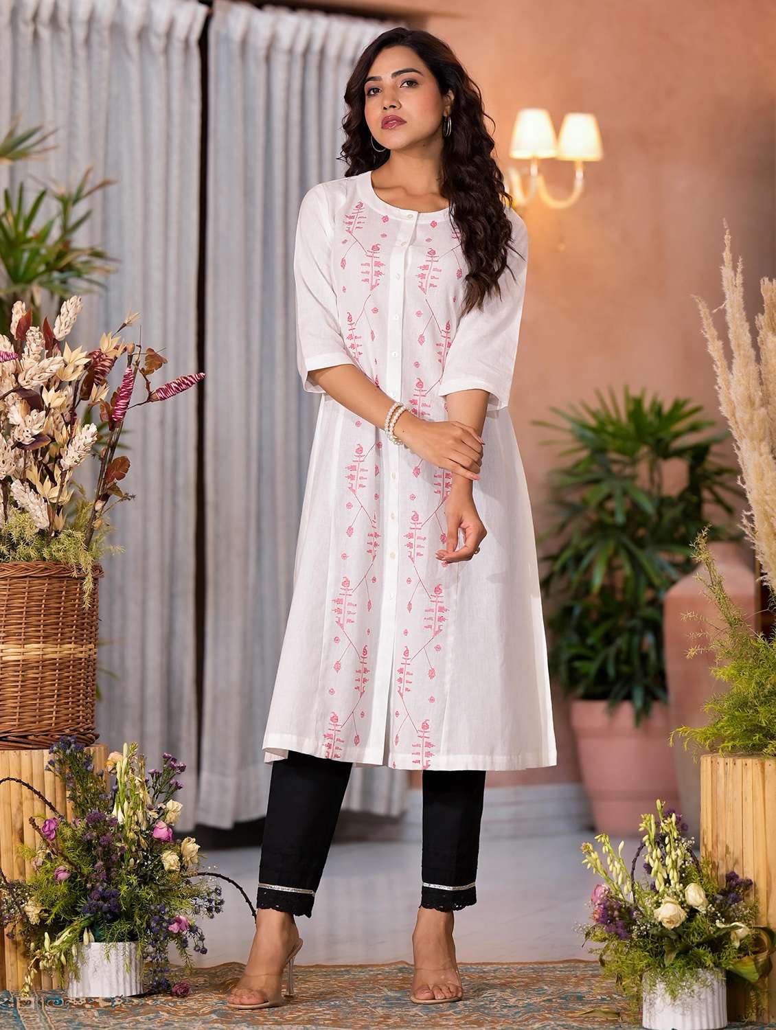 women printed three quarter sleeves a-line kurta - 21606786 -  Standard Image - 5