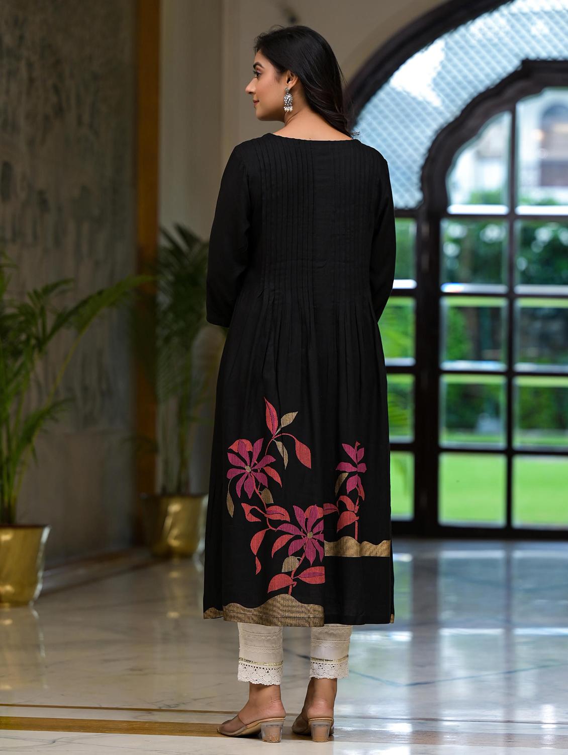 women printed three quarter sleeves a-line kurta - 21606792 - Standard Image - 3