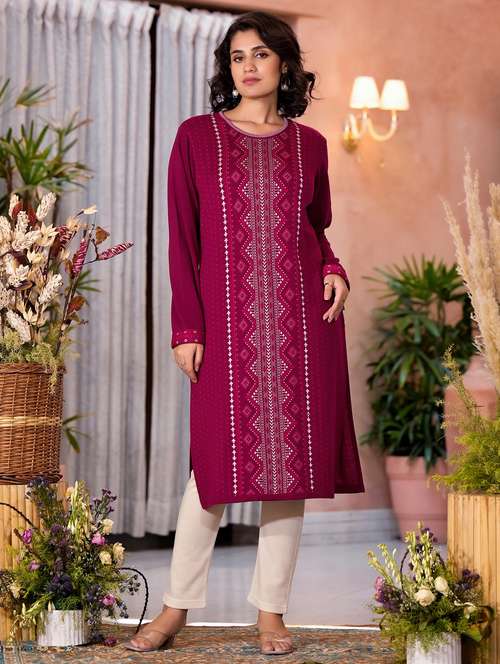women printed long sleeves straight kurta - 21606794 - Standard Image - 0