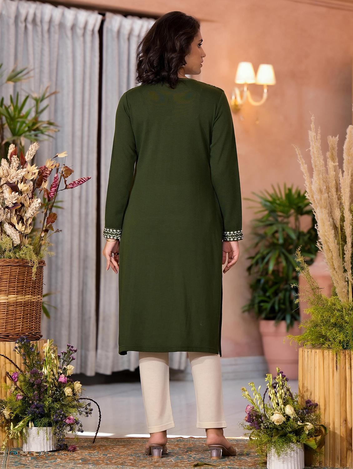 women self design long sleeves straight kurta - 21606795 - Standard Image - 3
