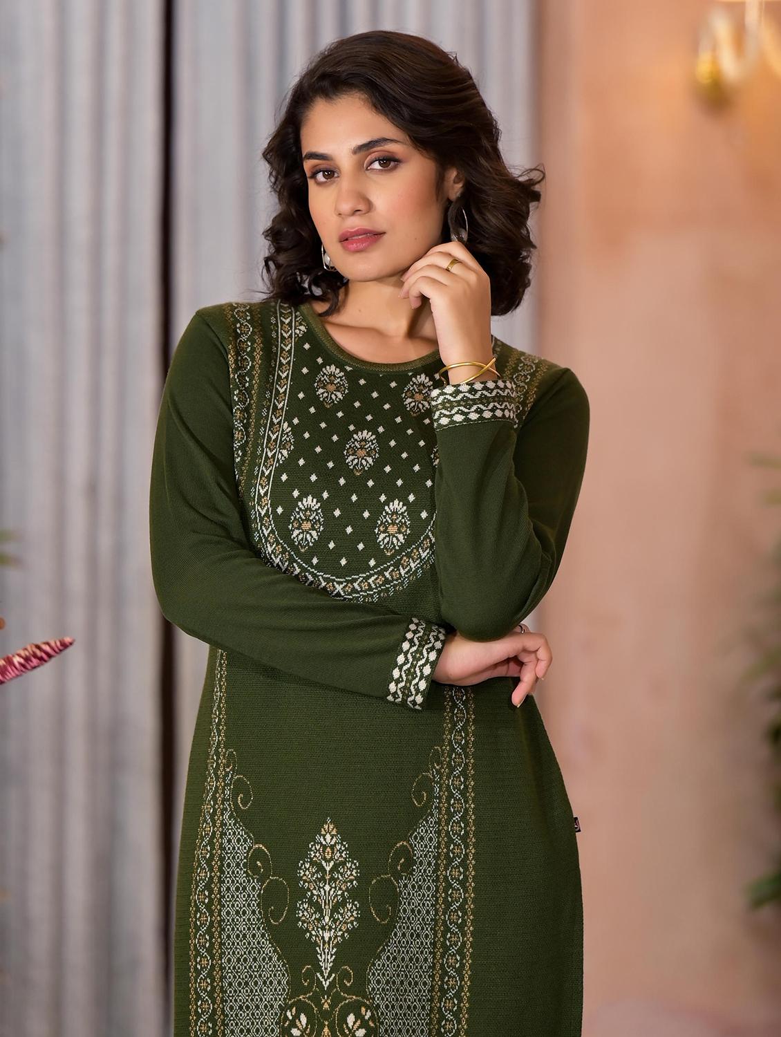 women self design long sleeves straight kurta - 21606795 - Standard Image - 5