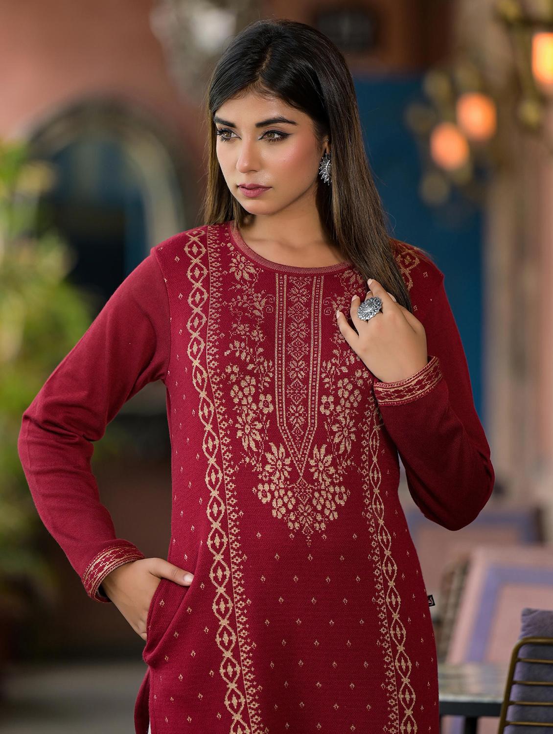 women self design long sleeves straight kurta - 21606796 - Standard Image - 5