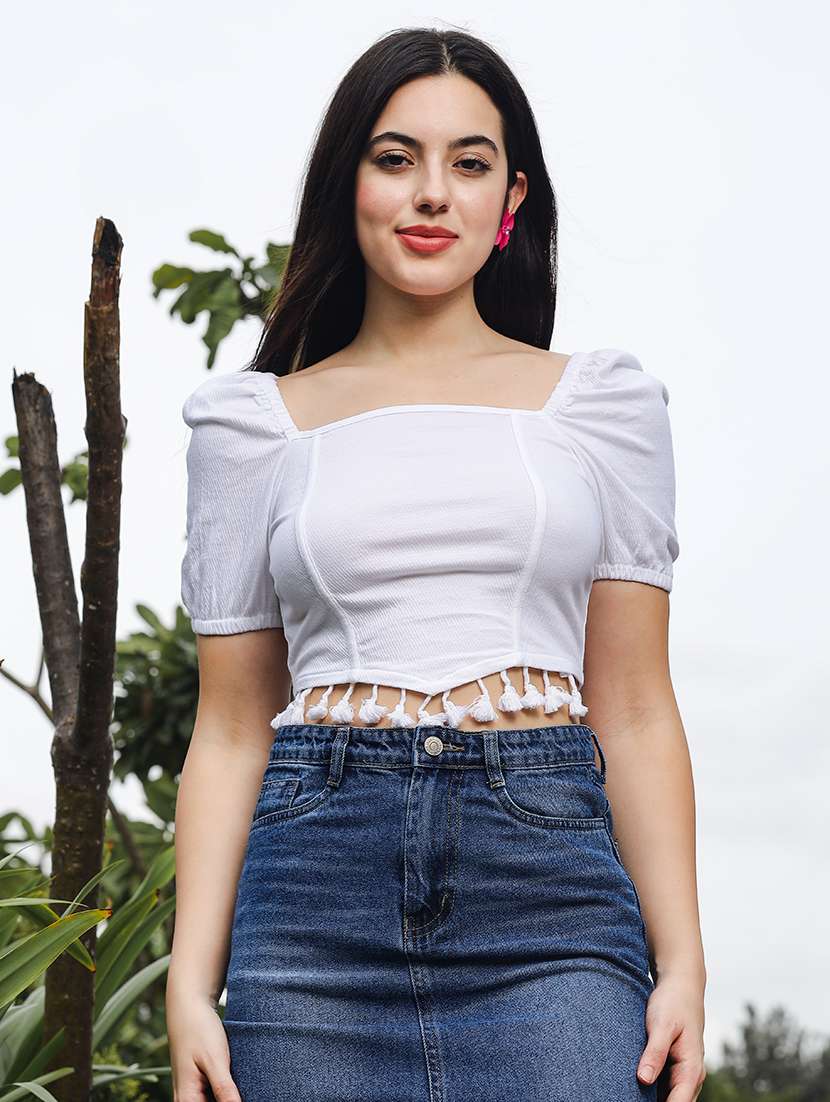 women white solid crop top - 21606820 - Zoom Image - 0