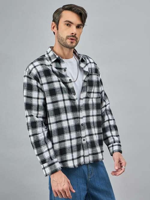 men checkered long sleeves ocersized casual shirt - 21606826 - Standard Image - 0