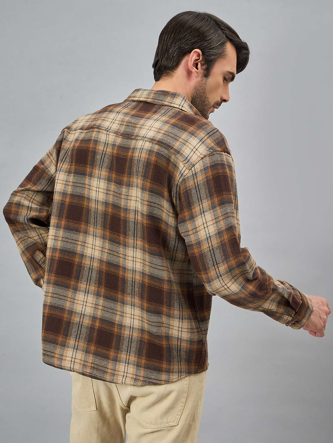men checkered long sleeves ocersized casual shirt - 21606830 - Standard Image - 3