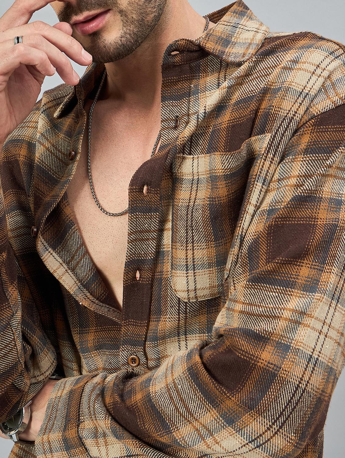 men checkered long sleeves ocersized casual shirt - 21606830 - Standard Image - 5