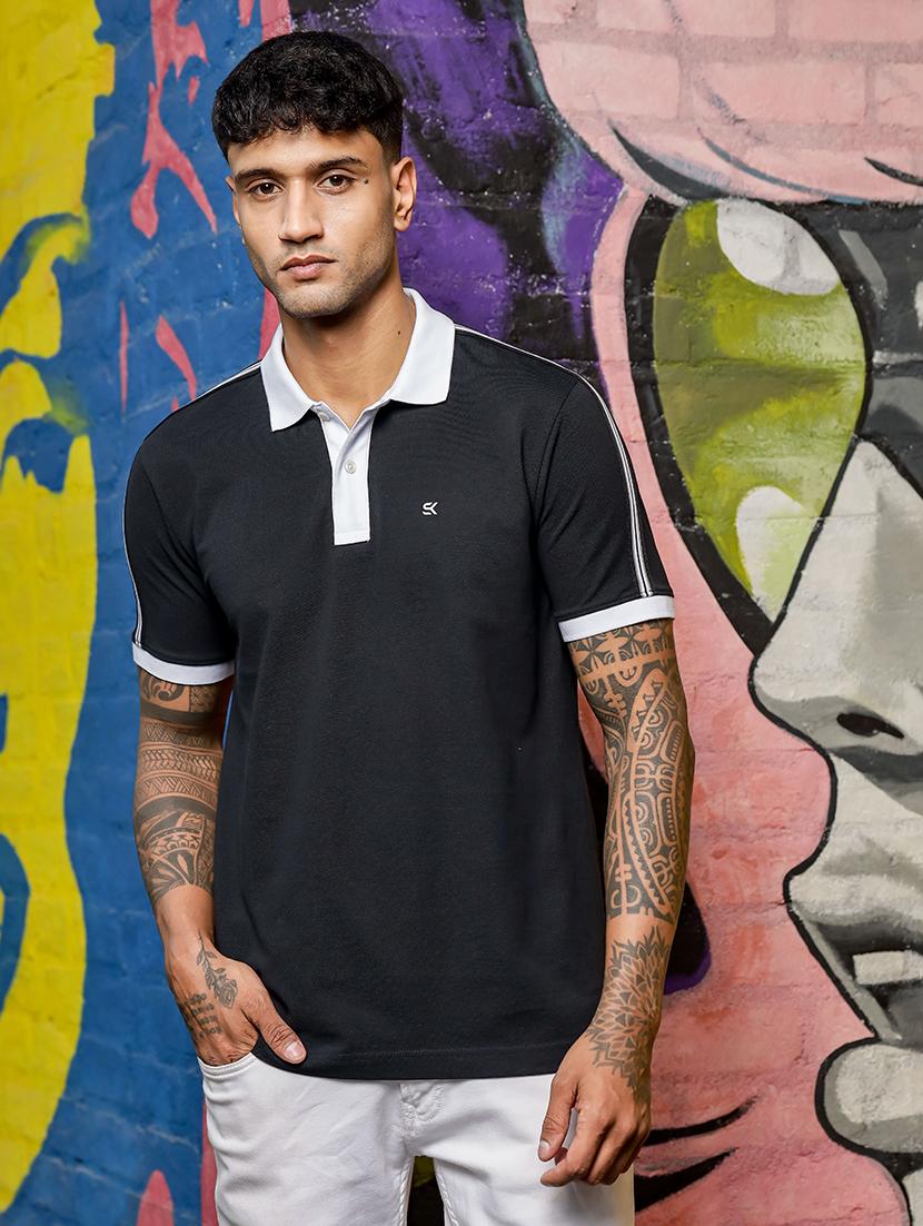 men solid taped polo neck t-shirt - 21606833 -  Zoom Image - 0