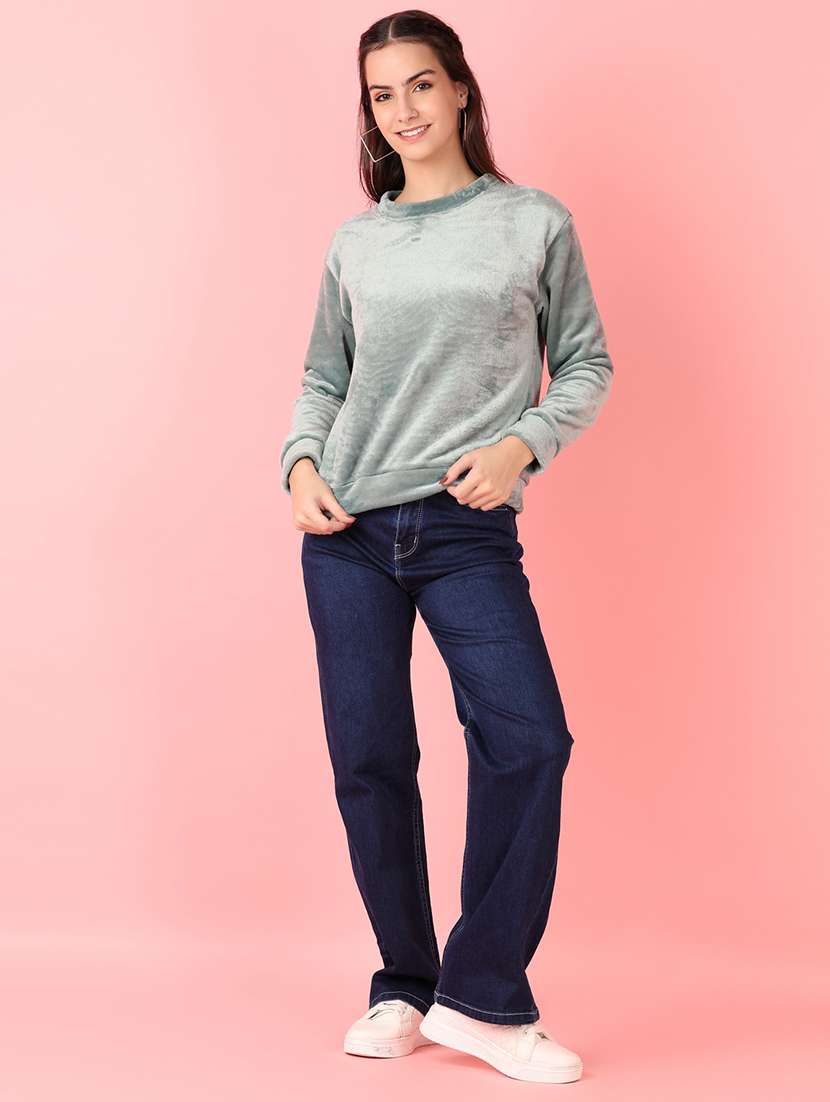 women solid long sleeve sweatshirt - 21606992 -  Standard Image - 3