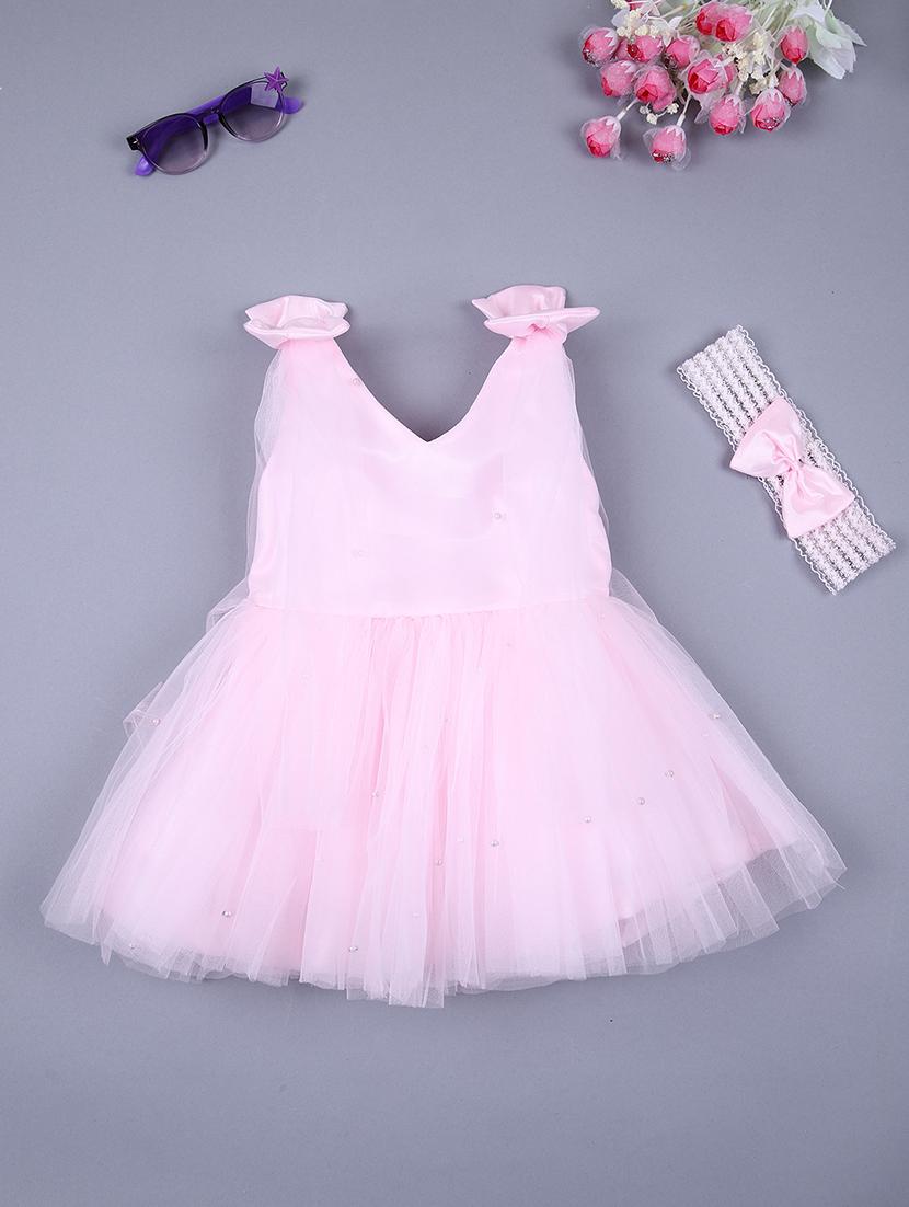 girls v-neck flare net frock - 21607028 - Zoom Image - 0