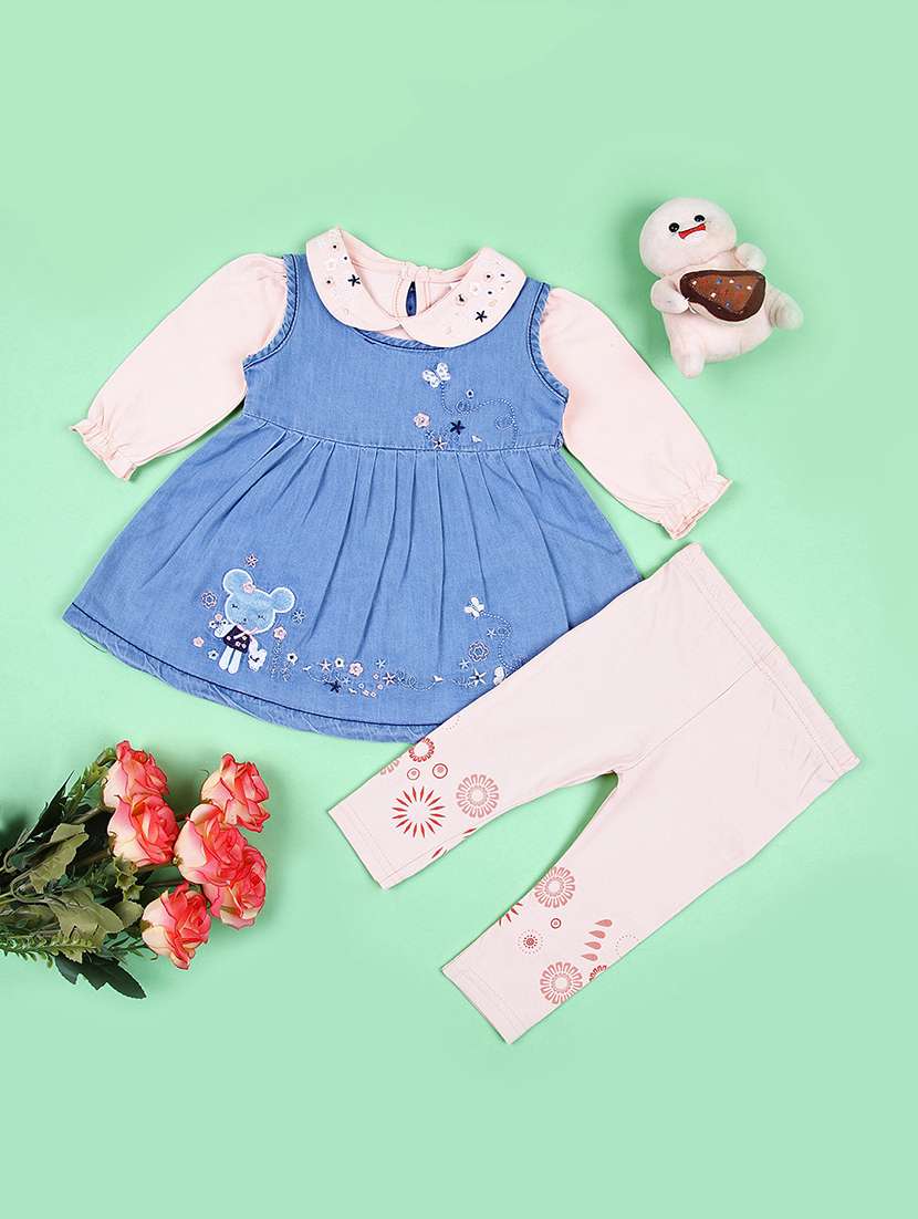 girls embroidered dungarees twin set - 21607039 -  Zoom Image - 0