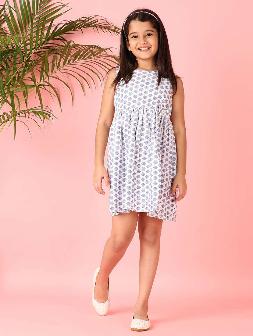 girls printed sleeveless cotton frock