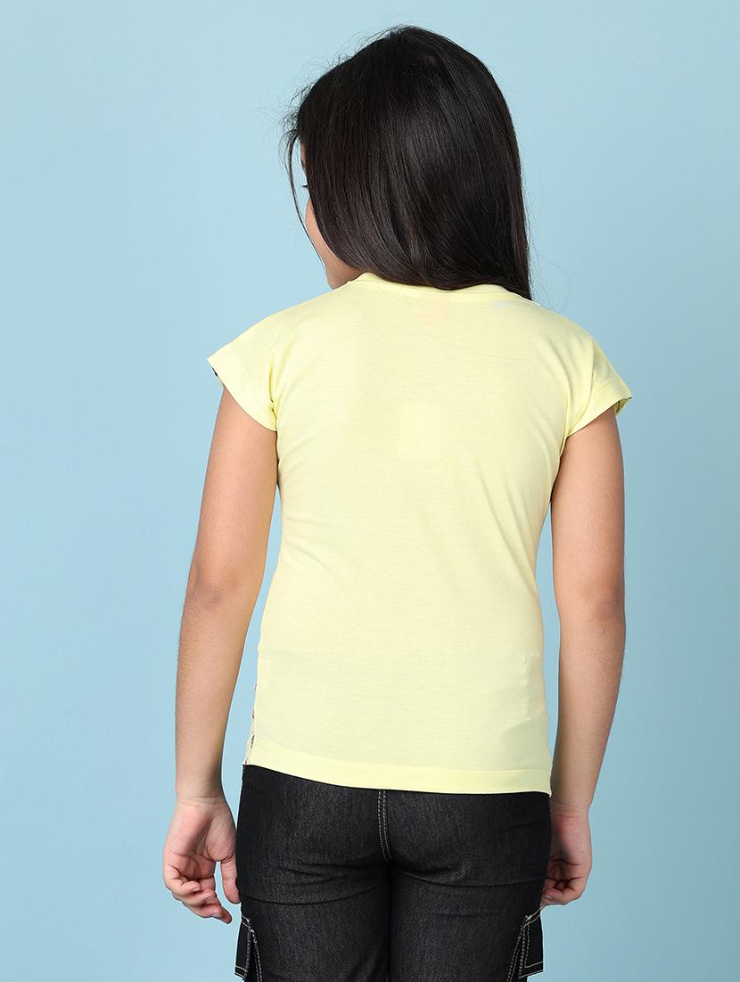 girls yellow foral printed round neck tee - 21607046 - Standard Image - 3