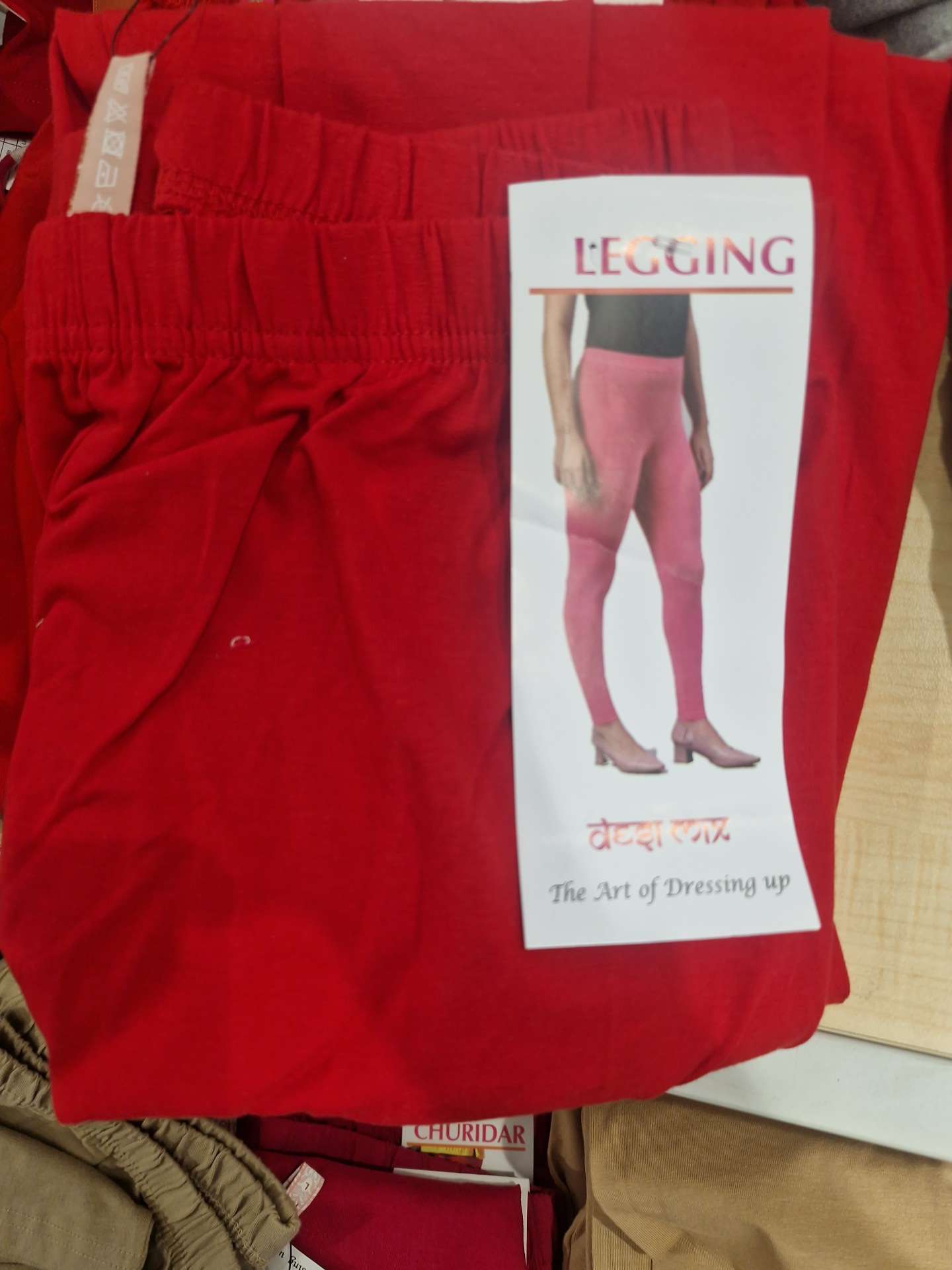 red cotton spandex churidars & leggings - 21607164 - Zoom Image - 0