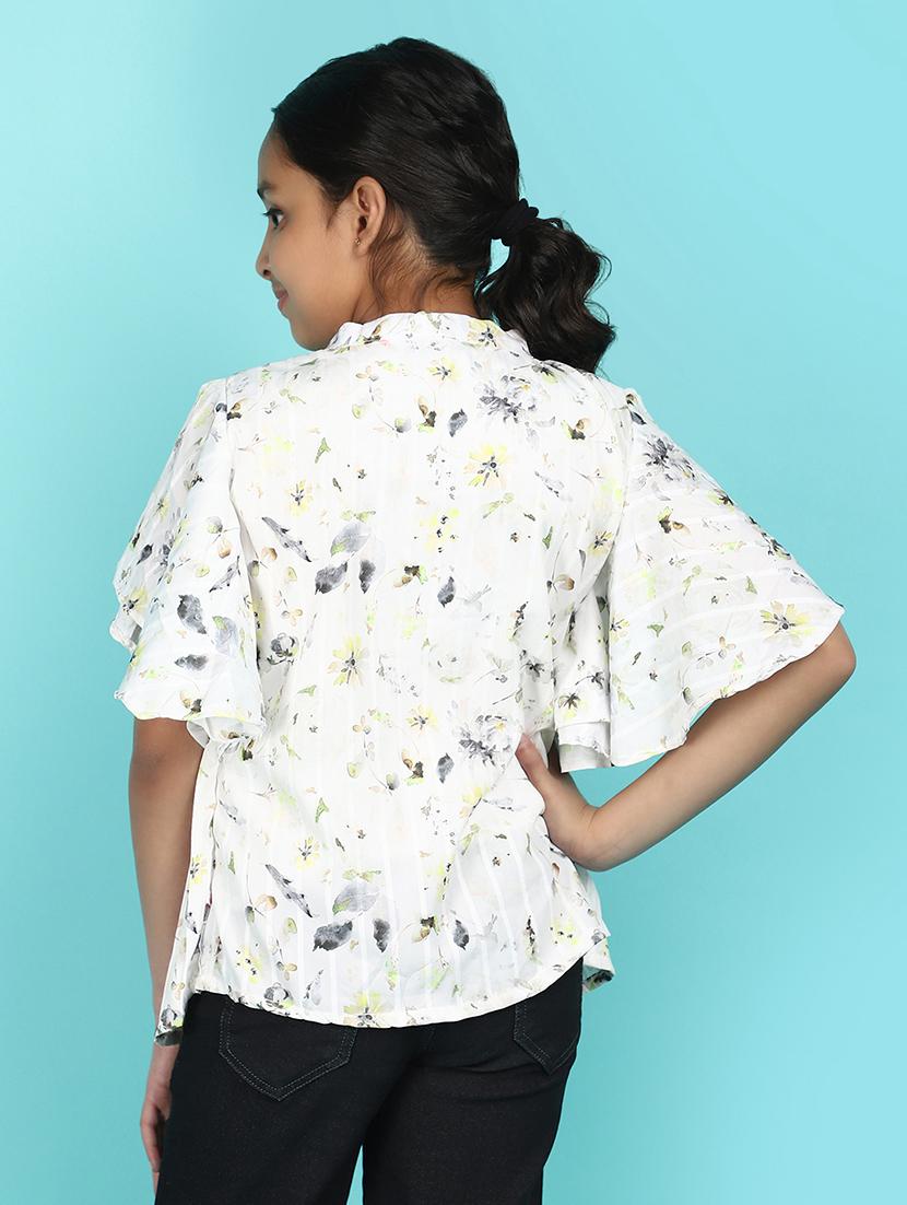 girls printed tie up neck top - 21607406 - Standard Image - 3