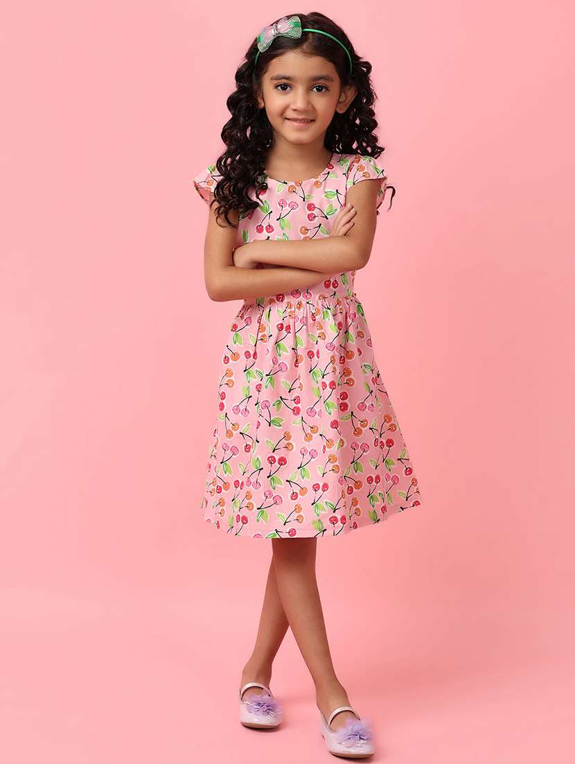 girls printed round neck cotton frock