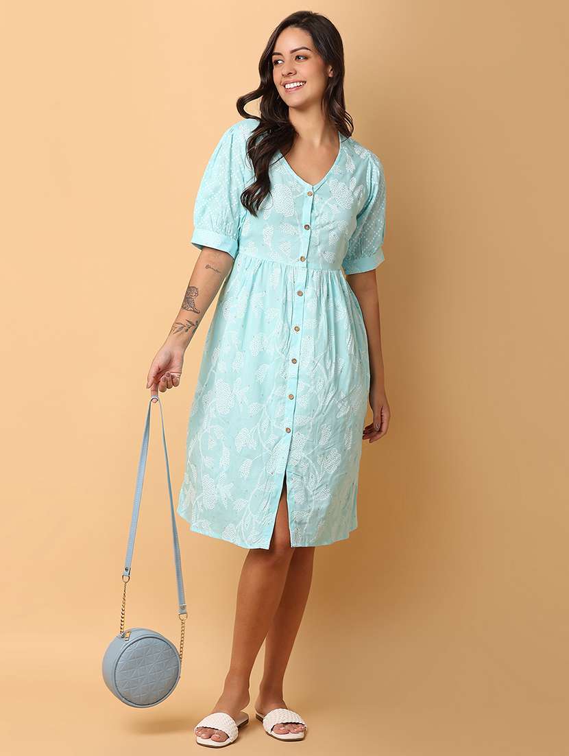 women printed v neck empire line ethnic dress - 21607443 -  Standard Image - 3