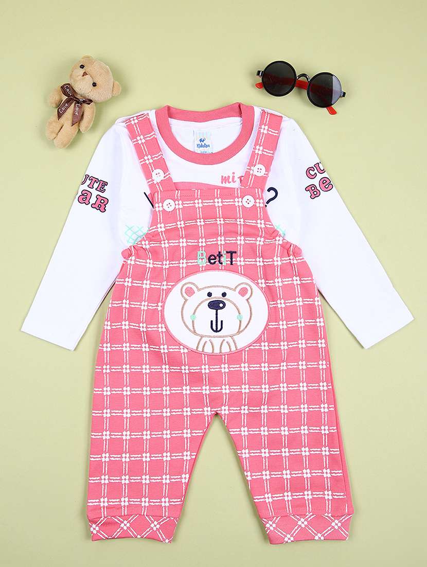 boys pink printed dungaree
