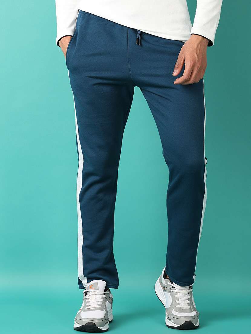 men mid rise side striped ankle length track pant