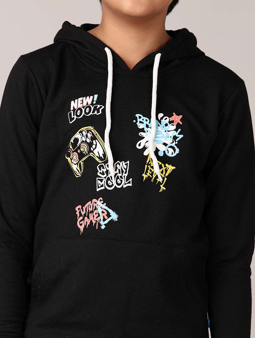 boys front print long sleeve hooded sweatshirt - 21607594 -  Standard Image - 3