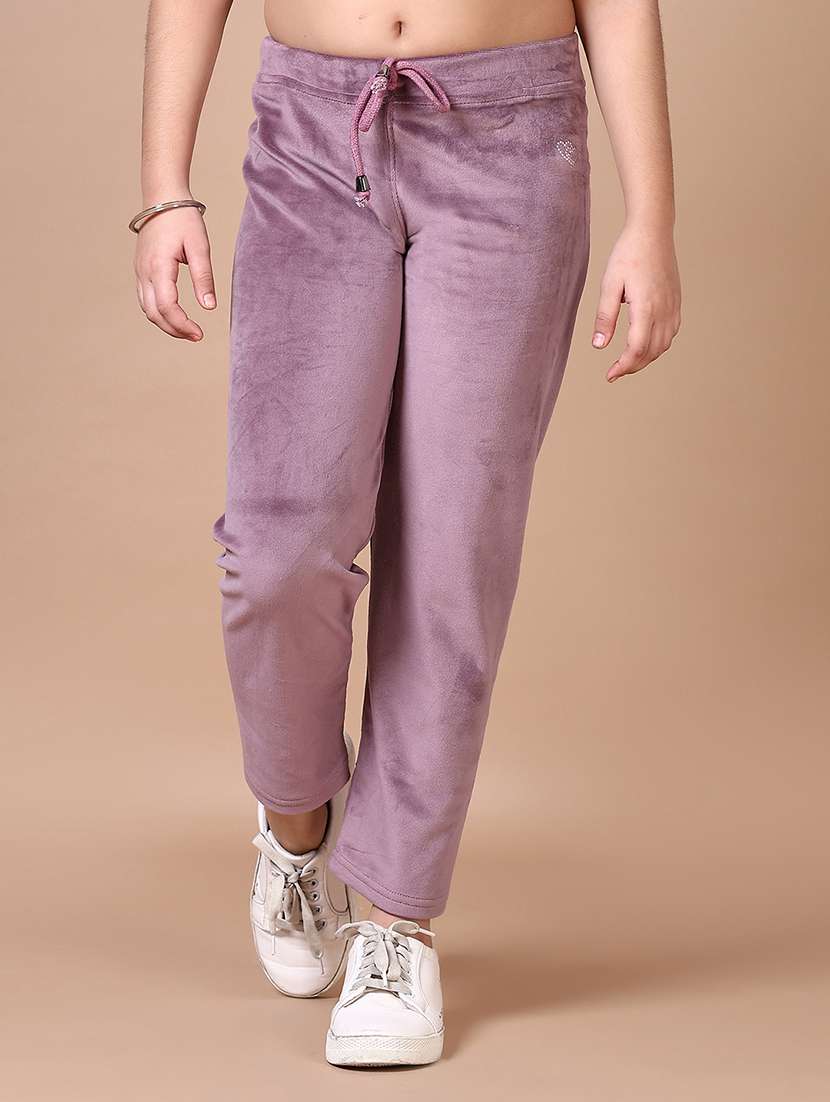 girls solid mid rise track pant