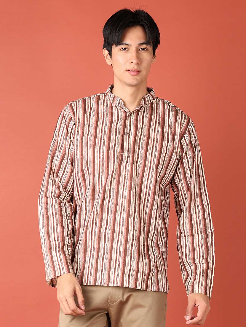 men mandarin neck printed short kurta