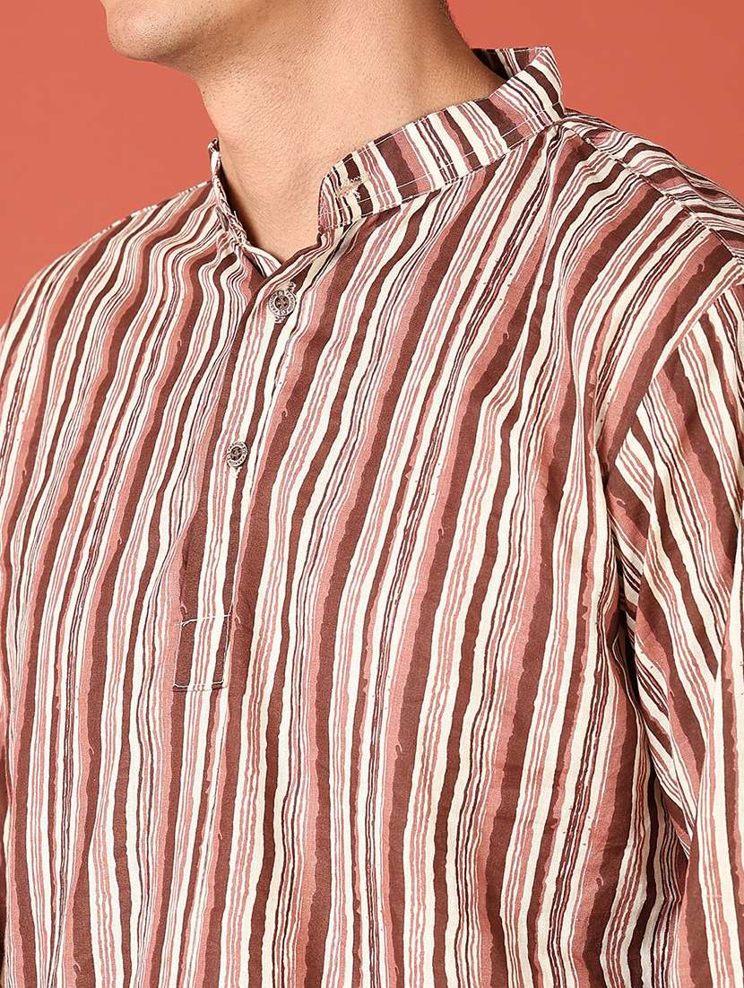 men mandarin neck printed short kurta - 21607692 -  Standard Image - 5