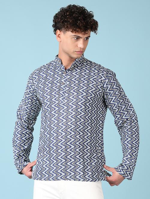 men mandarin neck printed short kurta - 21607693 -  Standard Image - 0