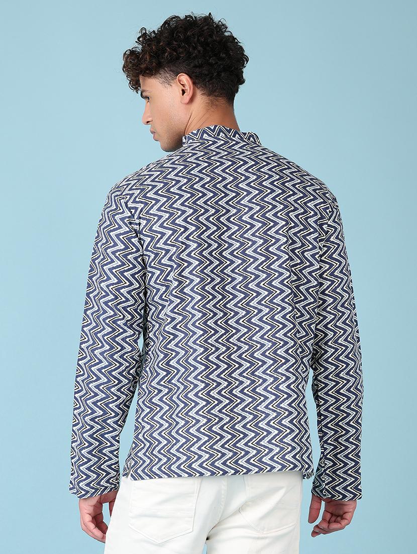 men mandarin neck printed short kurta - 21607693 - Standard Image - 3