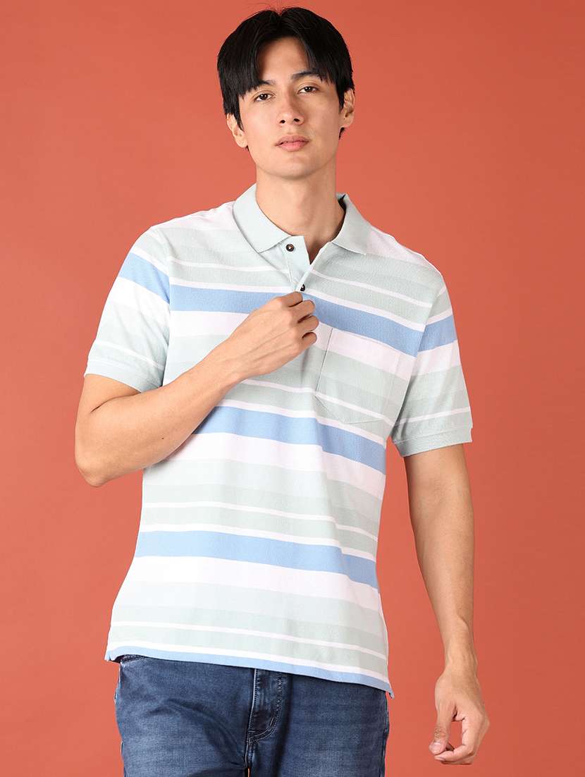 men striped short sleeve polo t-shirt