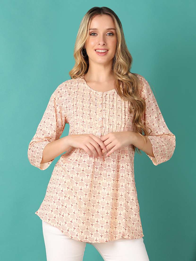 women printed round neck straight kurti