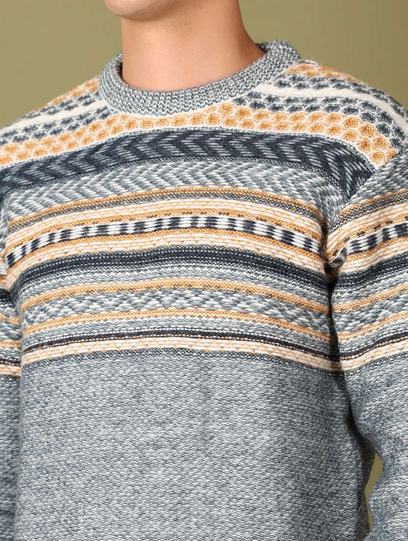 men self design long sleeve regular fit pullover - 21607731 - Standard Image - 3