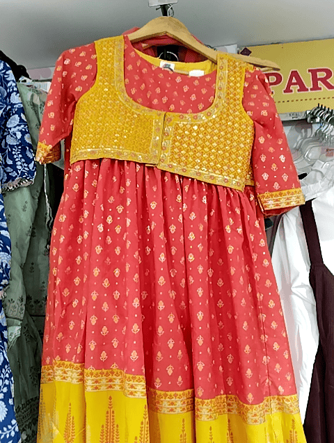 coral muslin frock - 21607821 -  Standard Image - 0