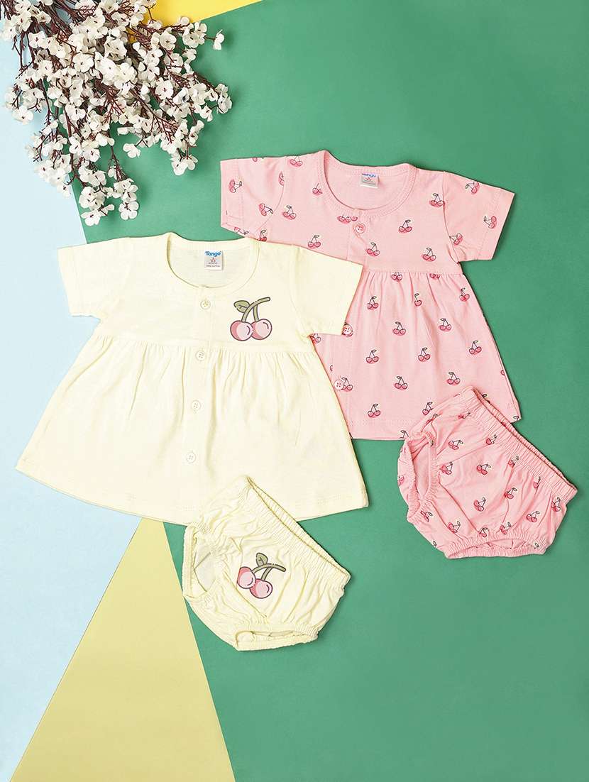 girls pack of 2 printed frock with bloomer set