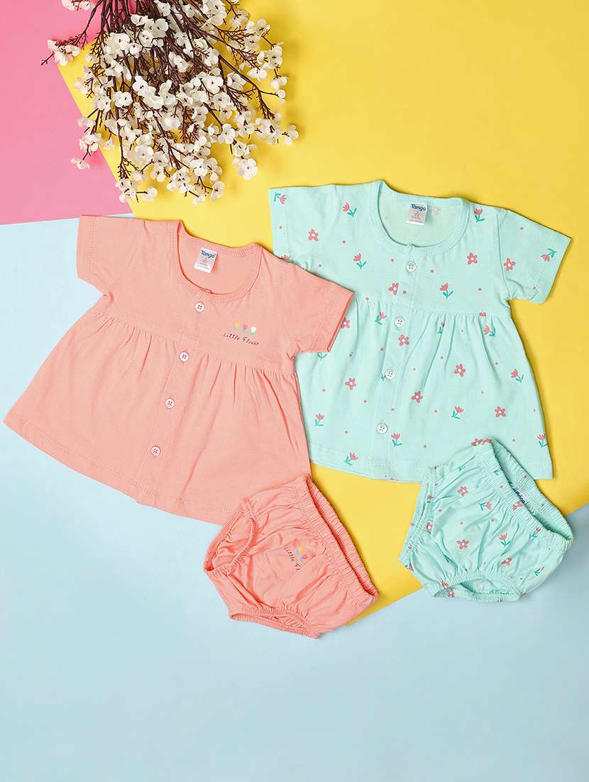 girls pack of 2 printed frock with bloomer set