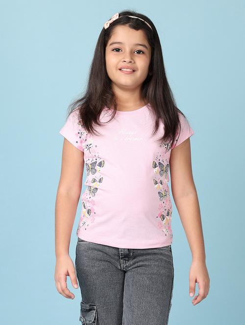 girls printed round neck cotton tee - 21607911 -  Standard Image - 0