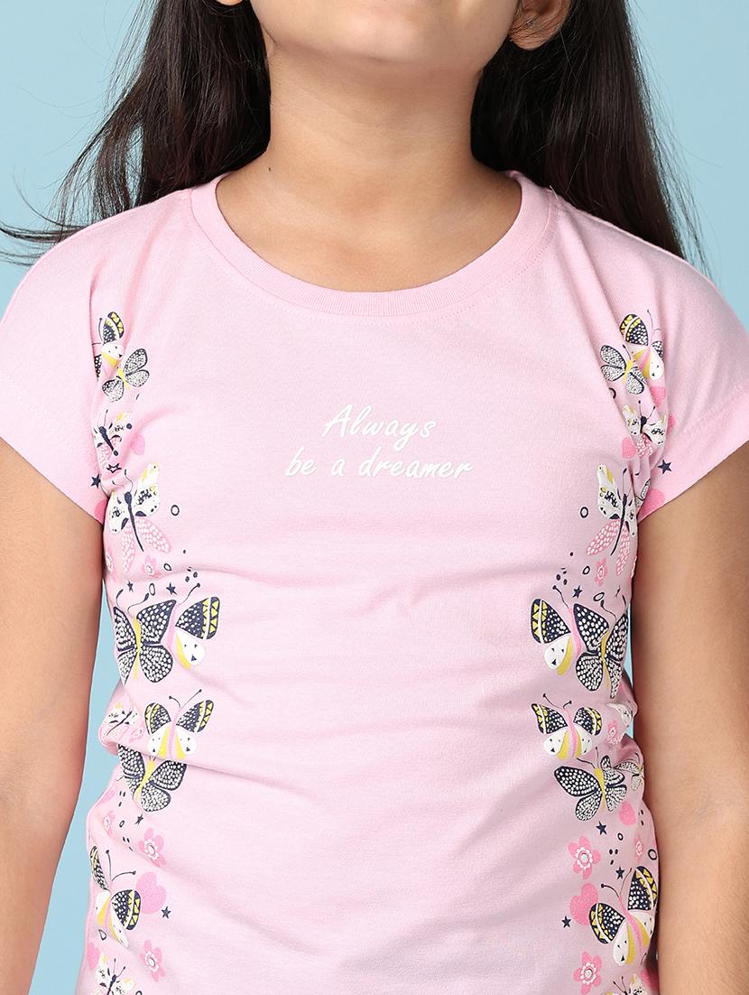 girls printed round neck cotton tee - 21607911 - Standard Image - 5