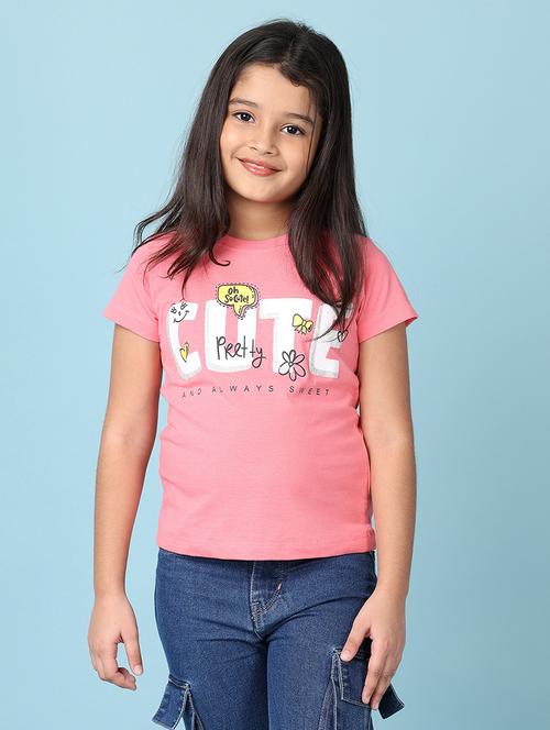 girls printed round neck cotton tee - 21607932 -  Standard Image - 0