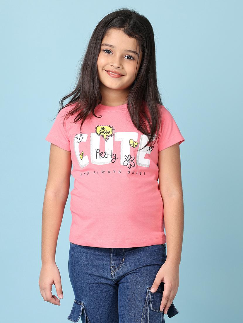 girls printed round neck cotton tee - 21607932 -  Zoom Image - 0