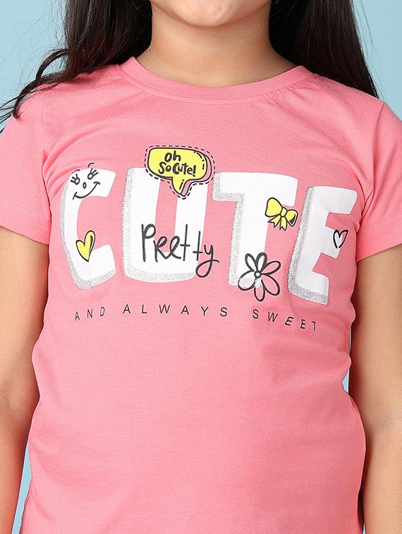 girls printed round neck cotton tee - 21607932 - Standard Image - 5
