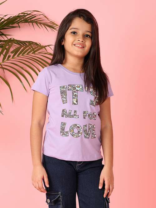 girls printed round neck cotton tee - 21607934 -  Standard Image - 0