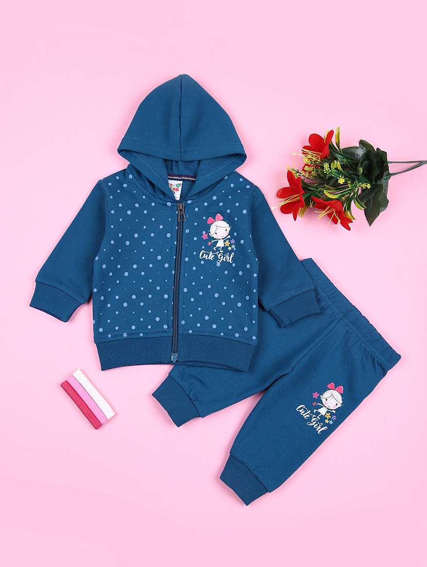 girls printed full length twin set