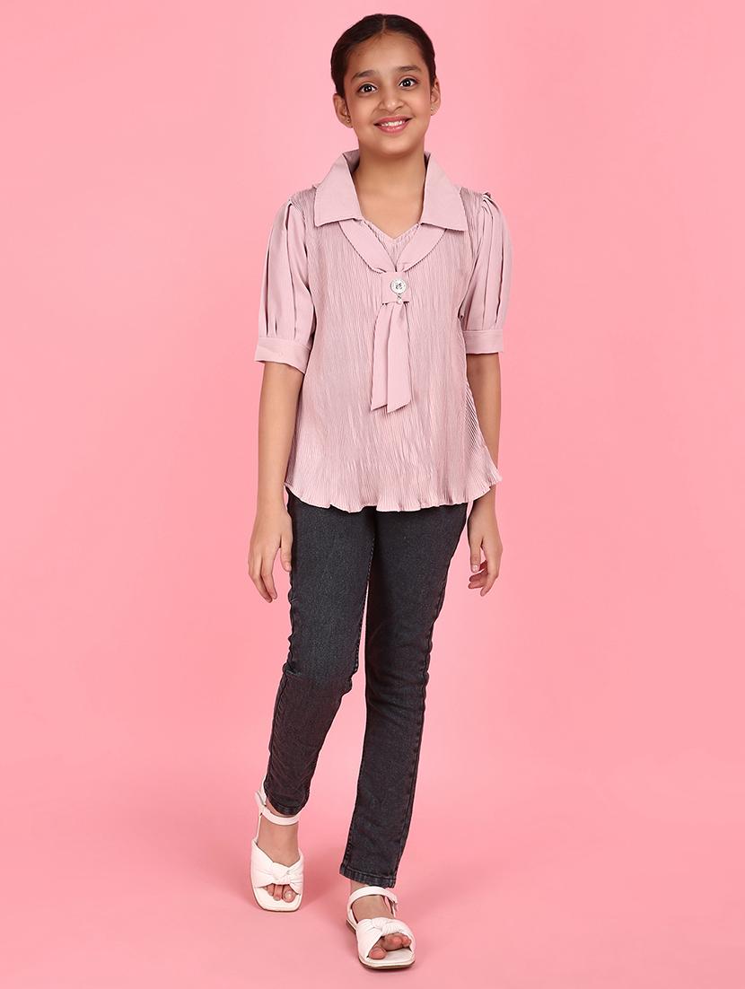 girl purple solid puff sleeve top - 21608054 - Standard Image - 3