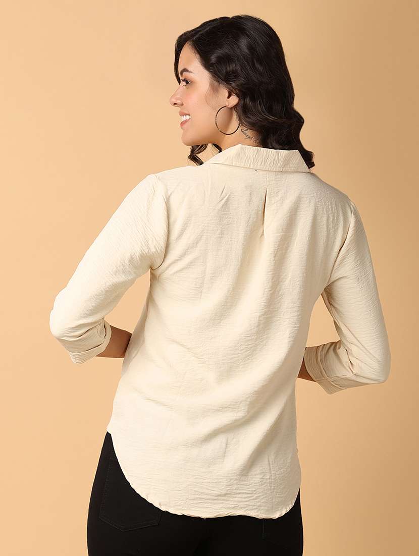 women solid collared high low shirt - 21608102 -  Standard Image - 3
