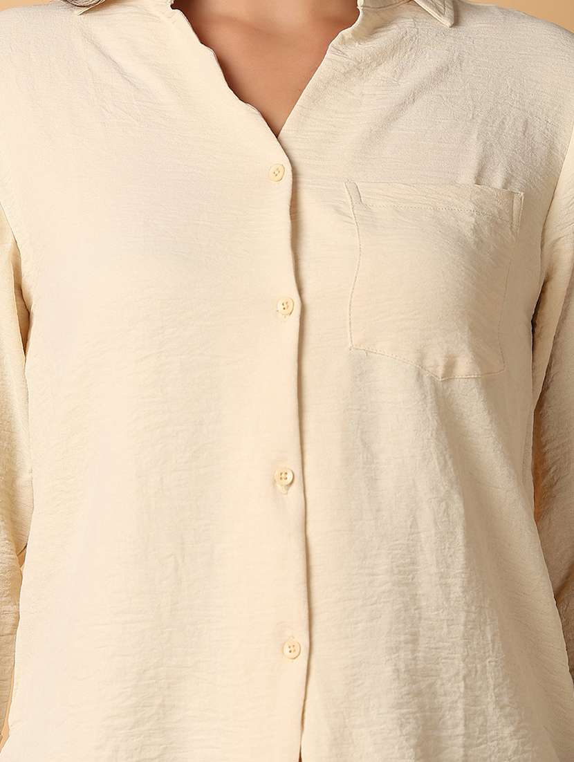 women solid collared high low shirt - 21608102 -  Standard Image - 5