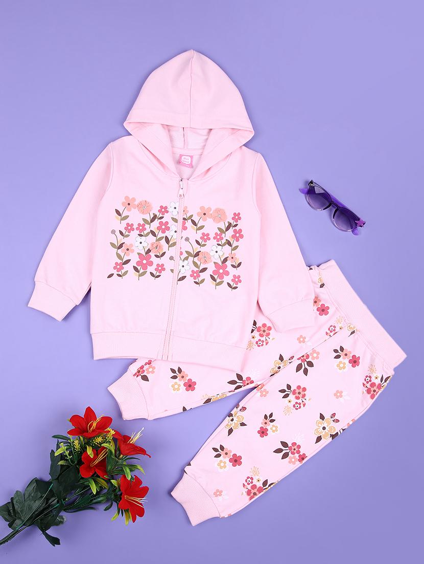 girls floral printed sweatshirt & joggers full length set