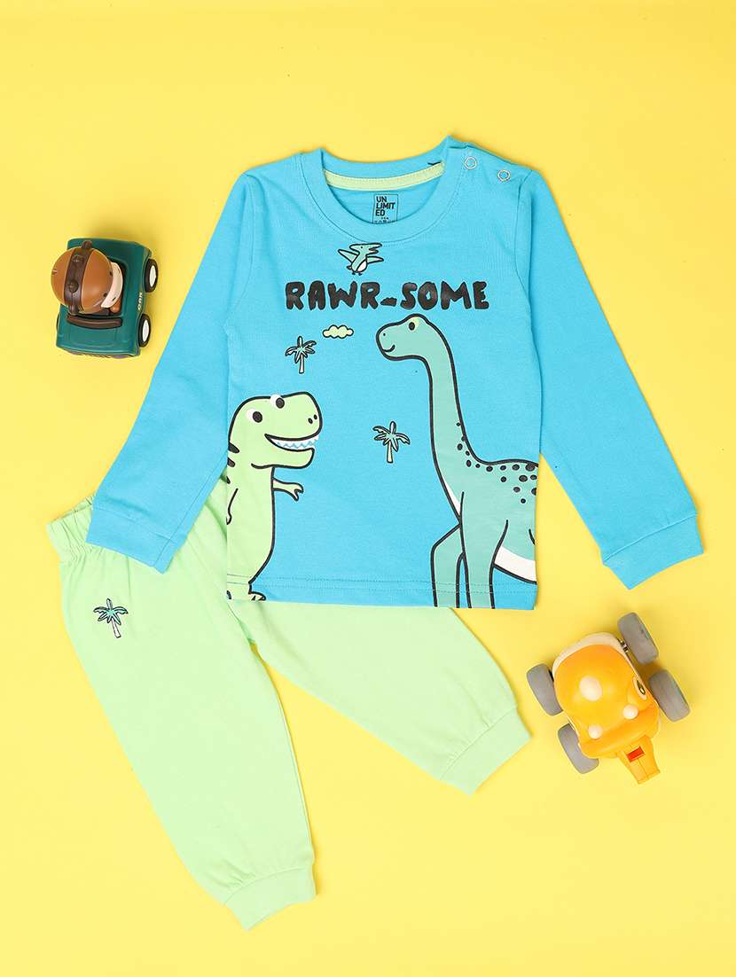 boys printed casual wear full length set